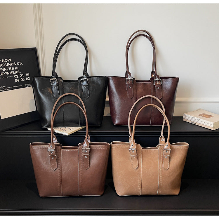 Women's Large Capacity Commuter Fashionable Stitching Minority Tote Bags