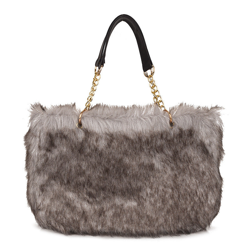 Stylish Glamorous Fur Portable Plush Shopping Bags