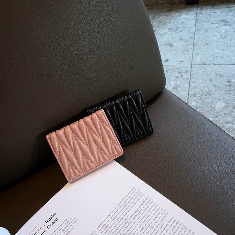 Women's Pleated Short Exquisite Genuine Leather One Ladies Wallet