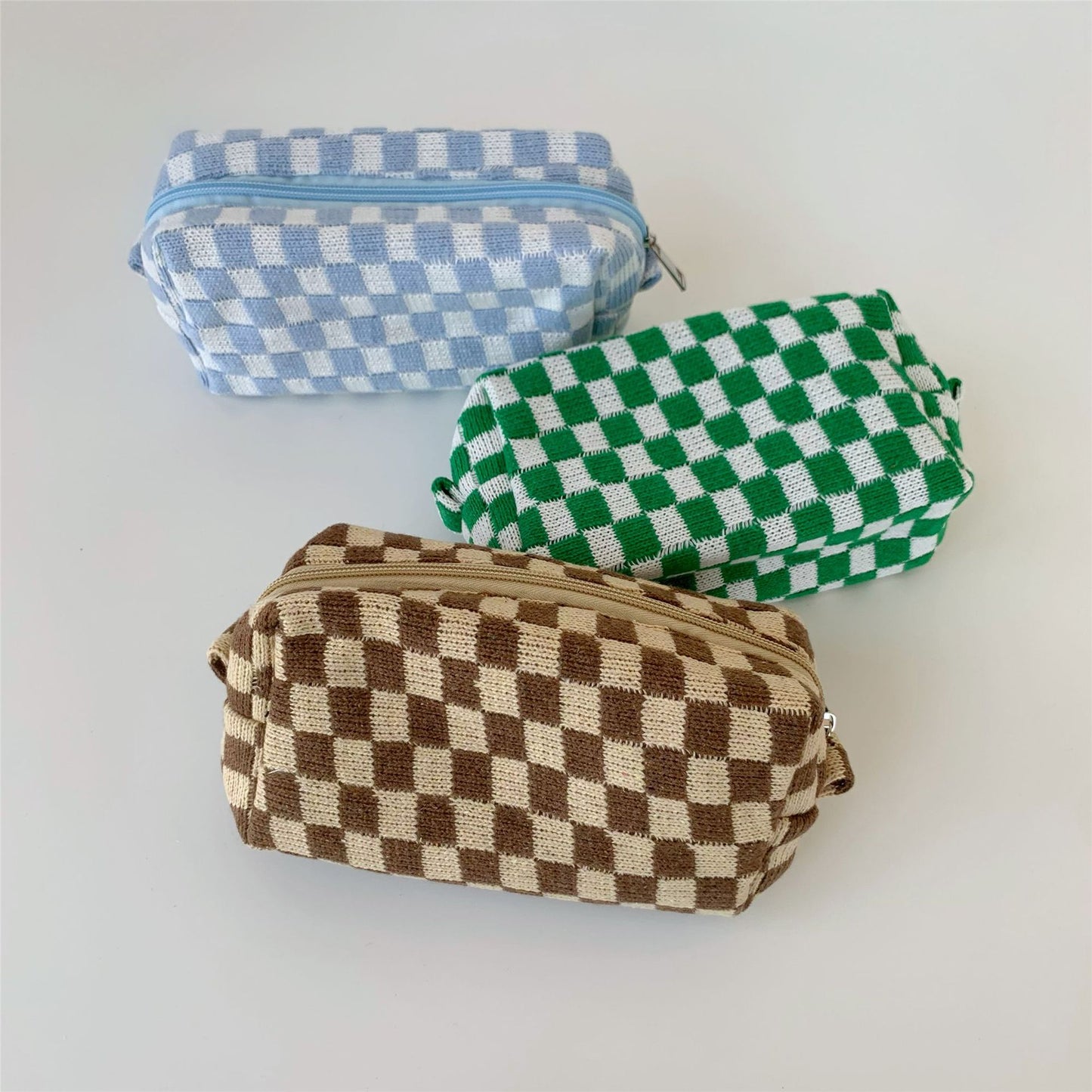 Chessboard Grid Large Capacity Knitted Storage Plaid Cosmetic Bags
