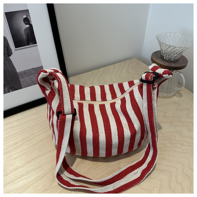 Women's Retro Literary Simplicity Fresh Striped Canvas Personal Leisure Fashion Handbags