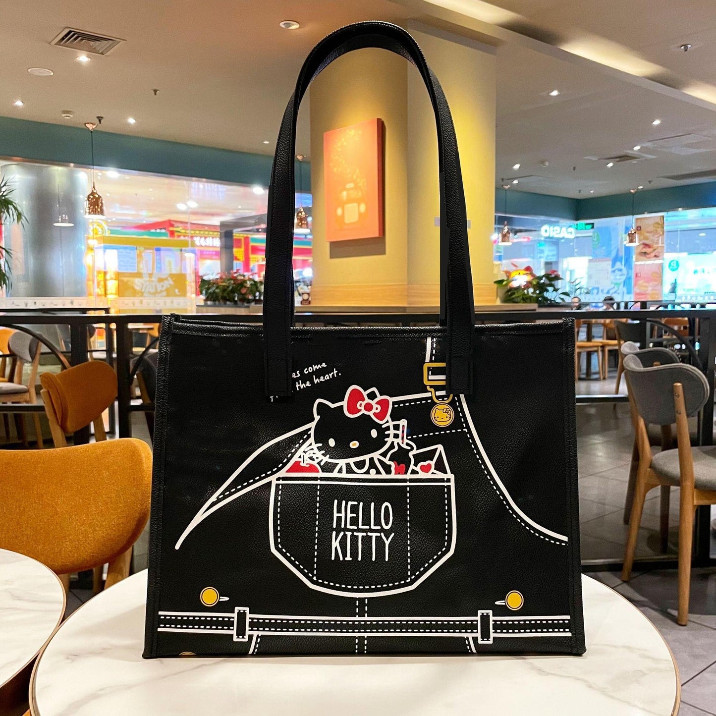 Fog Flower Cat Pink Heart Flowers Print Large Capacity Commuter Handbags