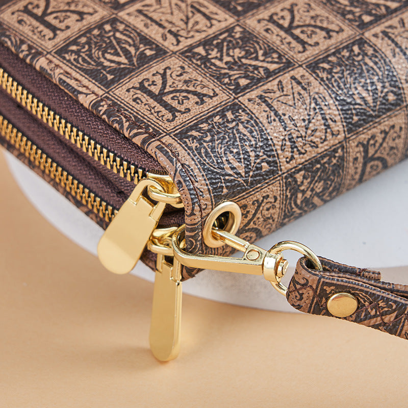 Women's Printed Large Capacity Double Zipper Mobile Ladies Wallet