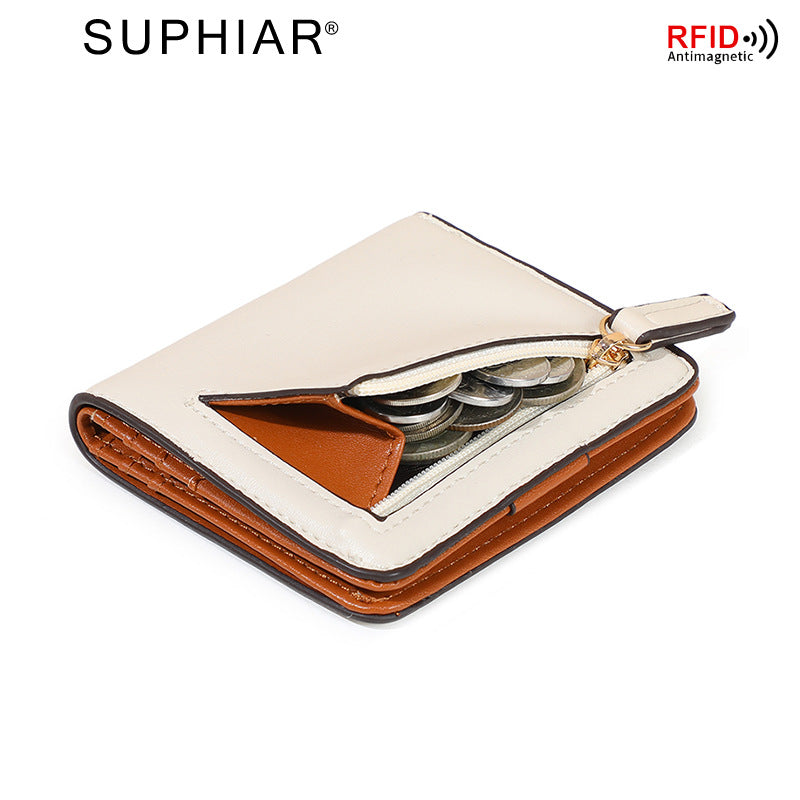 New Women's Simple Zipper Two-fold Short Coin Purses