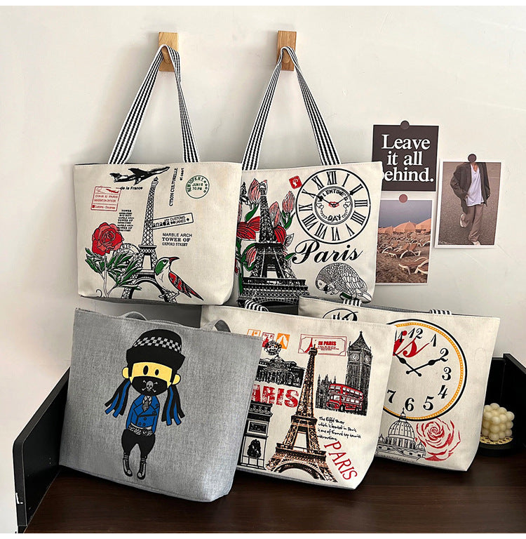 Printed Portable Canvas Female Shopping Art Women's Shoulder Bag