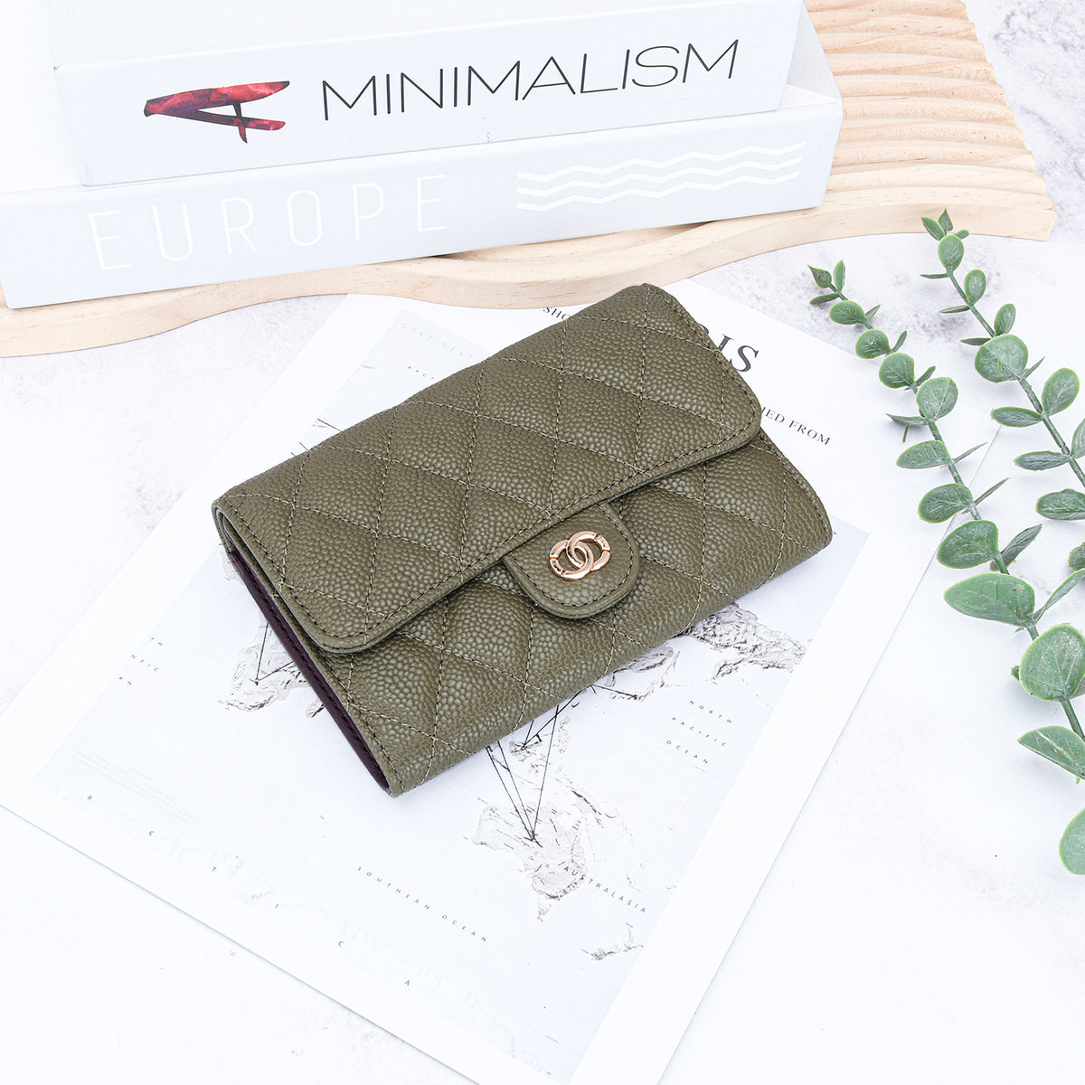 Women's Classic Style Caviar Mid-length Leather Rhombus Ladies Wallet