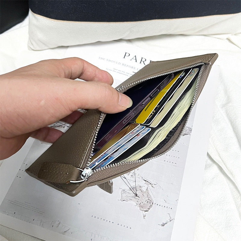 Women's First Layer Cowhide Long Clutch Genuine Leather Simple Ladies Wallet