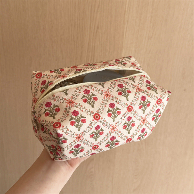 Flower Printing Pillow Floral Pencil Good-looking Large Capacity Makeup Bag