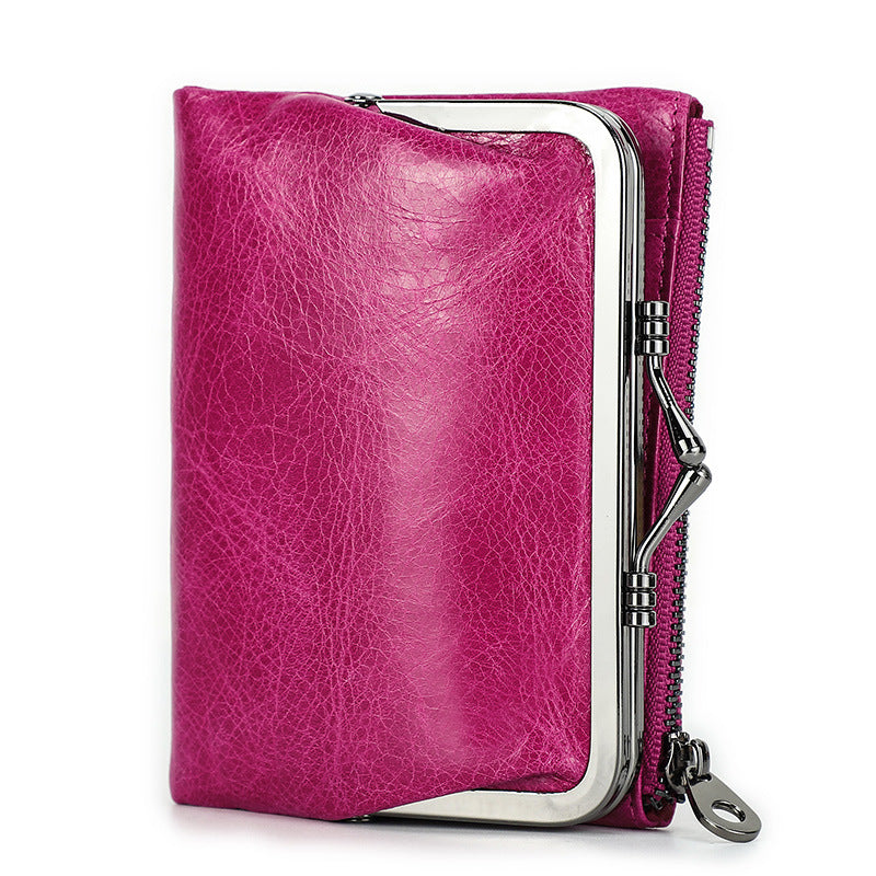 Women's Angel First Layer Cowhide Iron Hinge Short Leather Ladies Wallet