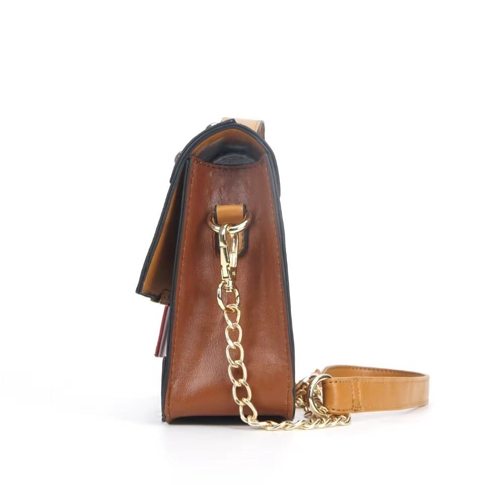 Women's Retro Brown Stitching Contrast Color Hogg Coin Purses