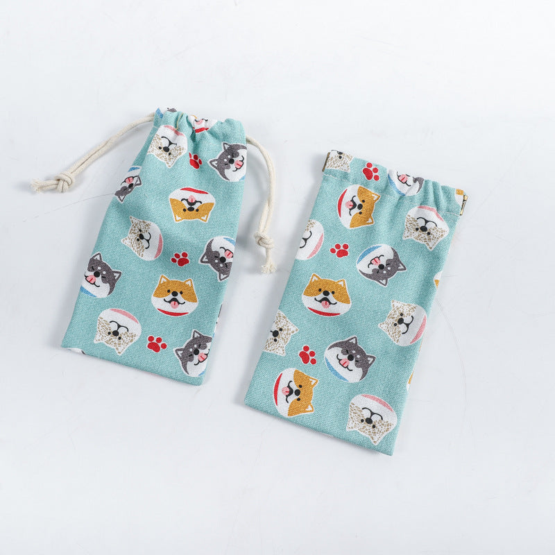 Portable Printing Canvas Jewelry Drawstring Pocket Coin Purses