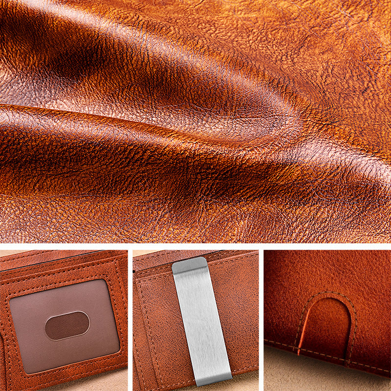 Men's Leather Multiple Slots Gold Clip Cowhide Certificate Men's Wallet