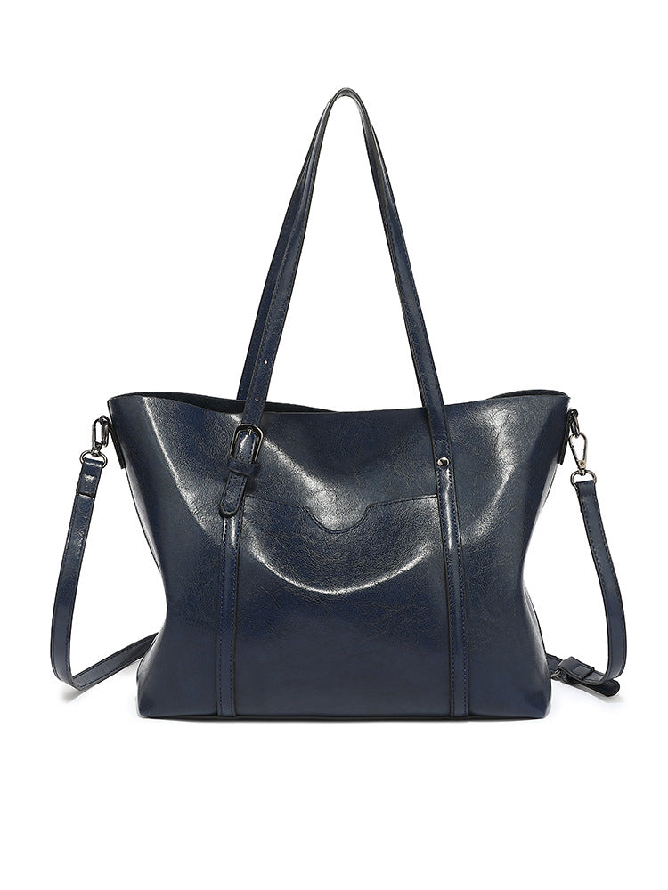 Women's Fashion Trendy Oil Leather Portable Big Women's Shoulder Bag