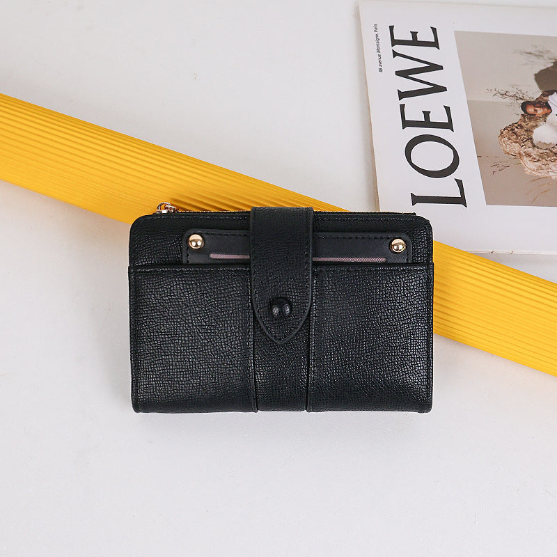 Women's Mid-length Solid Color High-grade Large Capacity Two Fold Folding Card Holder