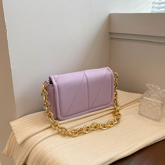 Women's Fashion Solid Color Simple Texture Chain Bags