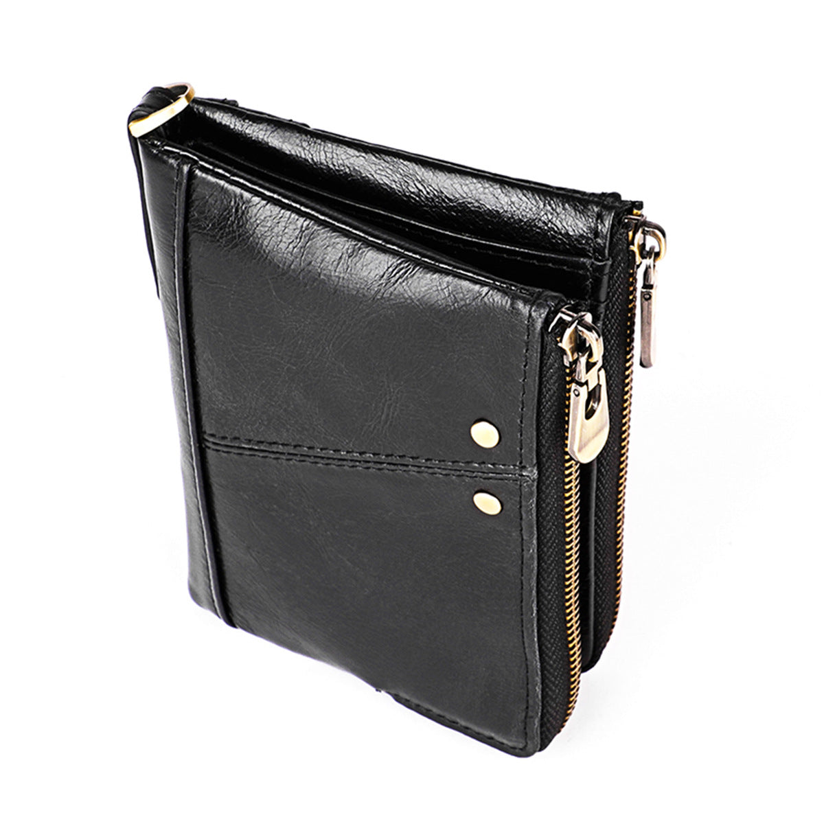 Men's Crazy Horse Leather Soft Zipper Short Men's Wallets