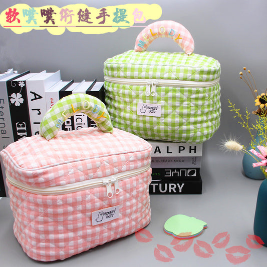 Large Capacity Fresh Pencil Embroidered Compartment Cosmetic Bags