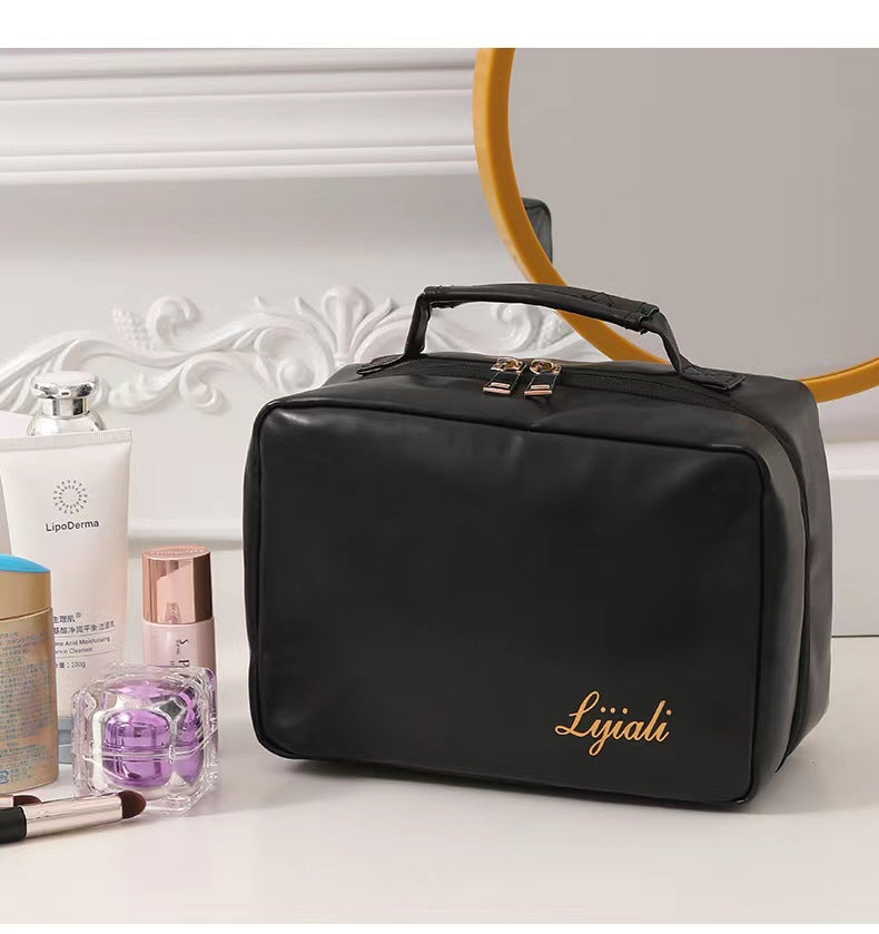 Portable Large Capacity Leather Pillow Wash Cosmetic Bags