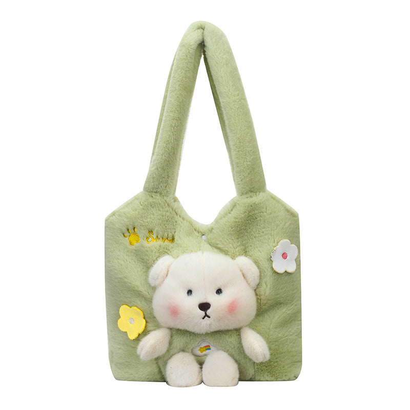 Fresh Cute Three-dimensional Bear Fur Hand Heart Out Handbags