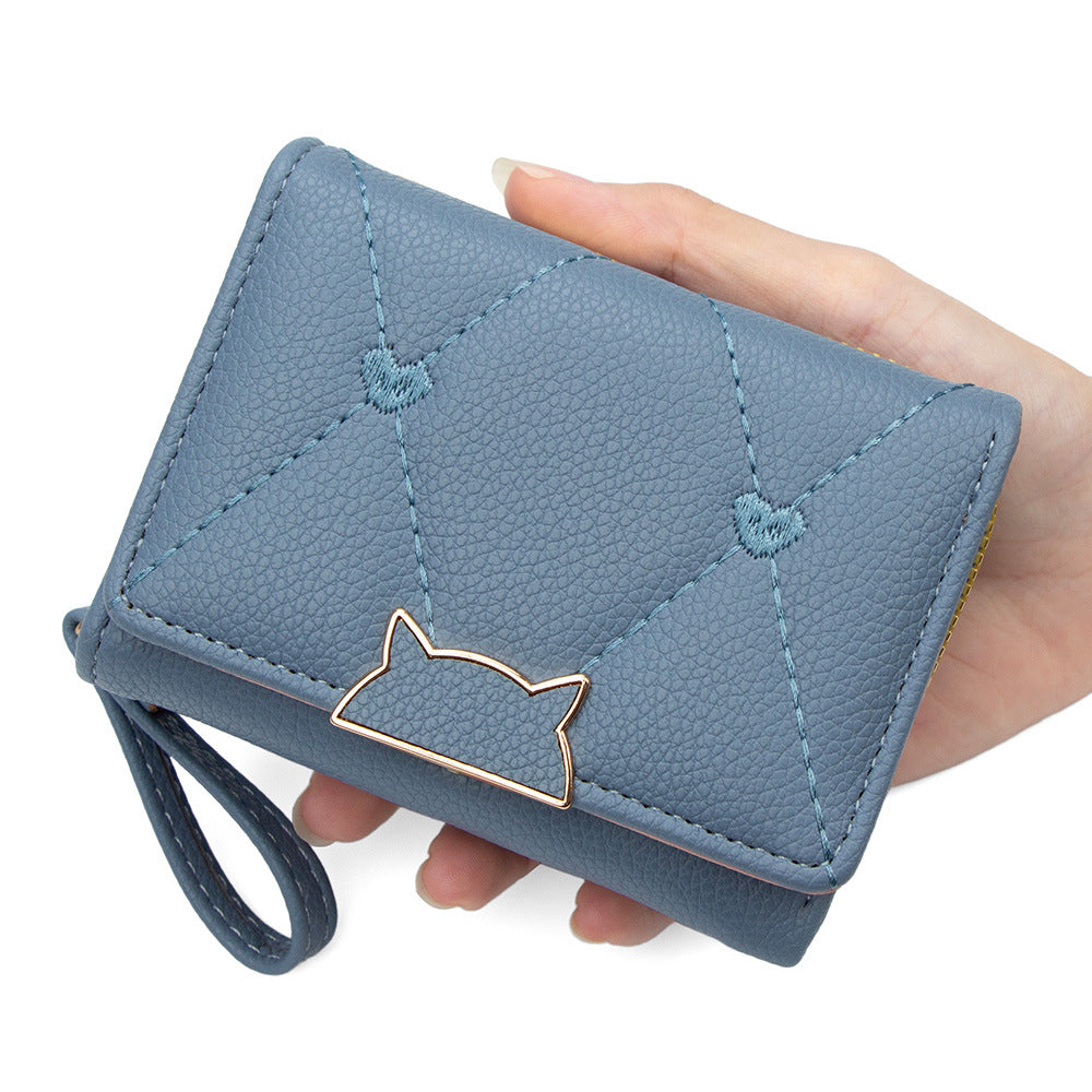 Women's Short Classic Style Simple Embroidered Love Ladies Wallet