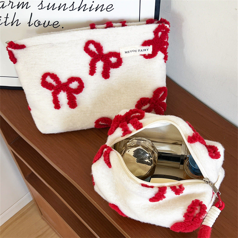 Day Gift Red Bow Portable Skin Care Pillow Cosmetic Bags