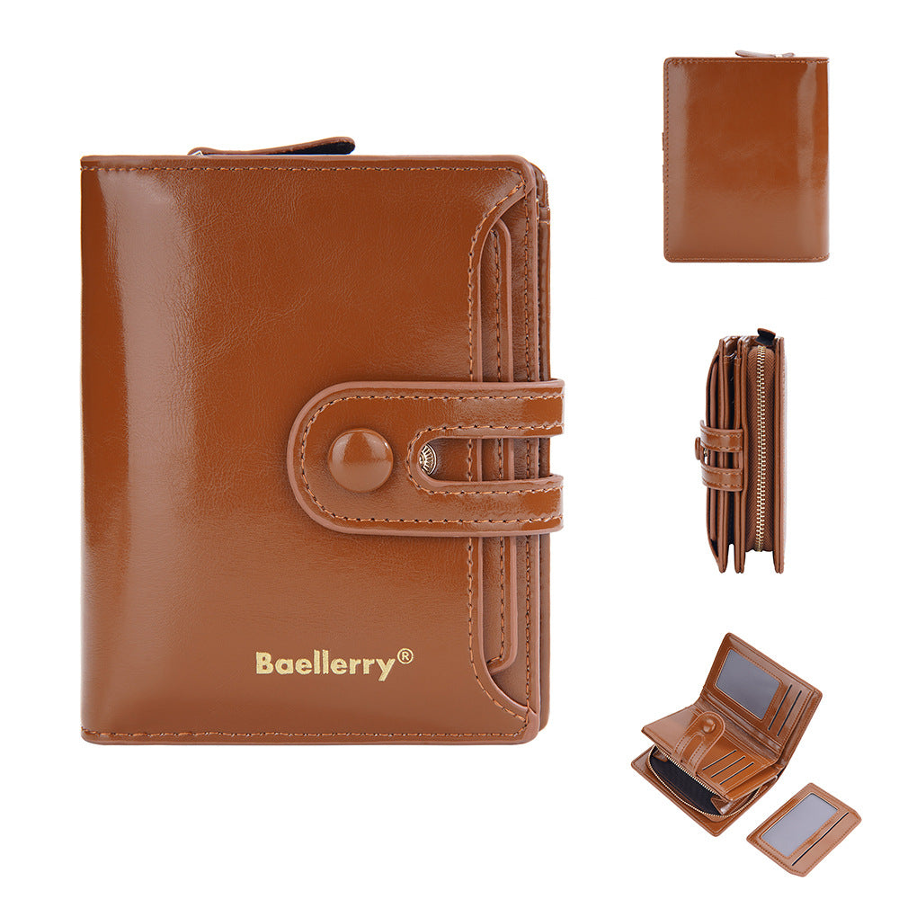 Women's High Sense Integrated Short Oil Wax Ladies Wallet