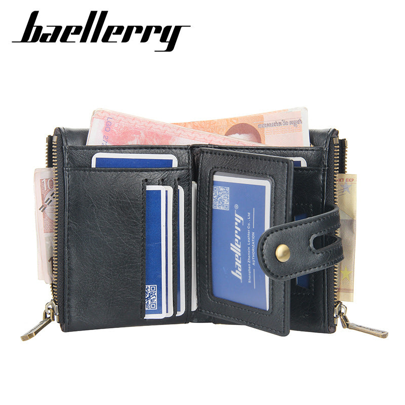 Men's Short High-grade Business Double Zipper Man's Men's Wallet