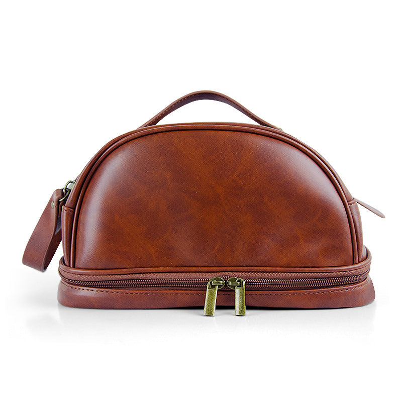 Crazy Horse Leather Large Capacity Portable Wash Makeup Bag