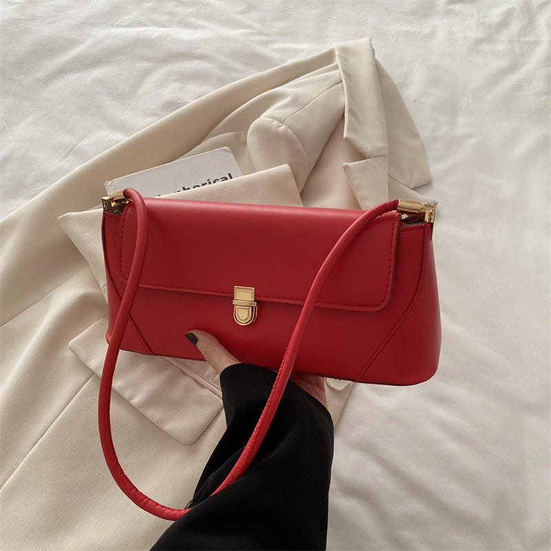Women's Large Capacity French Solid Color Single Lock