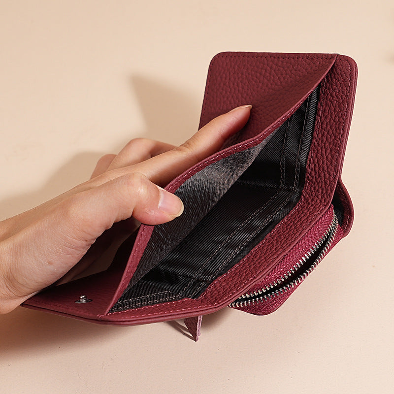 Women's Style Genuine Leather Swiping Multiple Slots Zipper Ladies Wallet