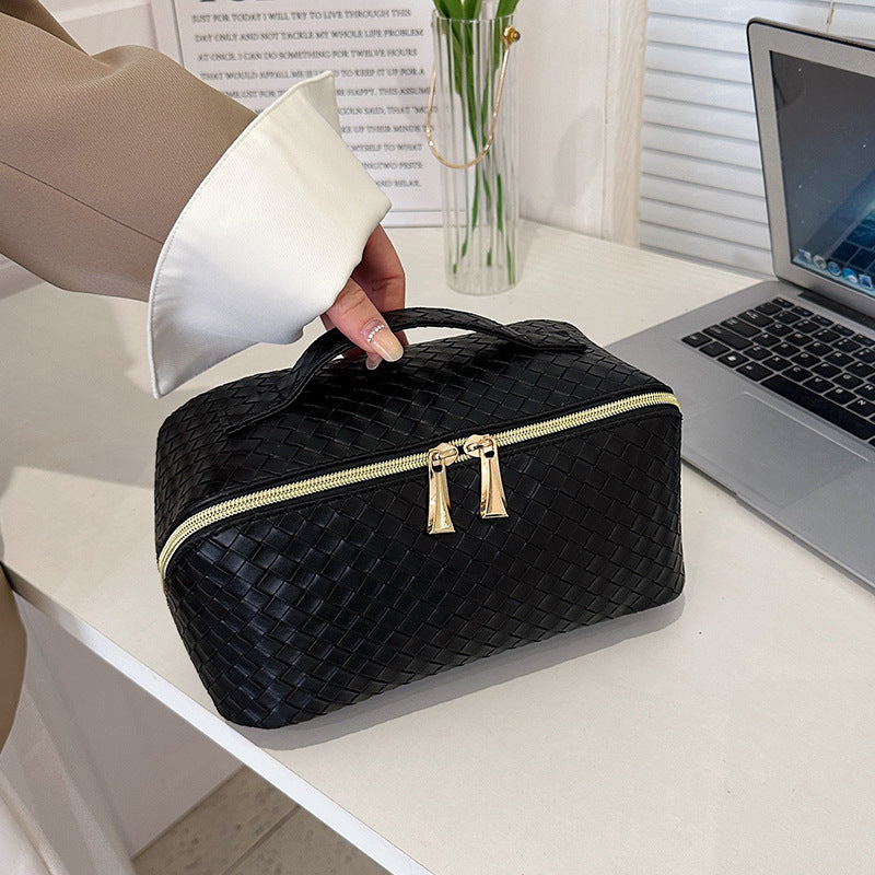 Woven Pattern High-grade Simple Large Capacity Storage Portable Tile Makeup Bag