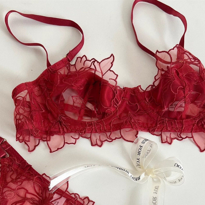 Thin Cup Triangle Steel Ring Red Bras