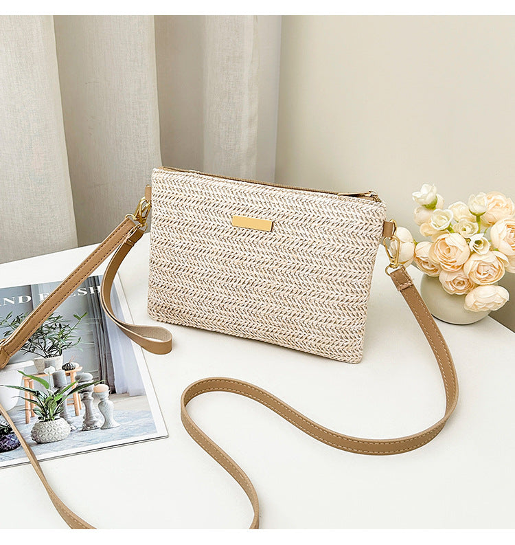Women's Solid Color Straw Fashion Beach Women's Messenger Bag