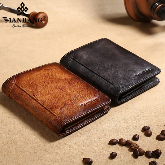 Men's Vertical Short First Layer Cowhide Classic Men's Wallets