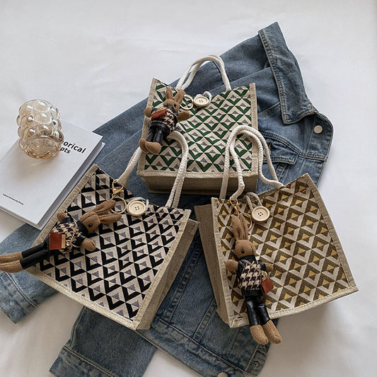 Linen Lunch Box Versatile Go Out Handbags