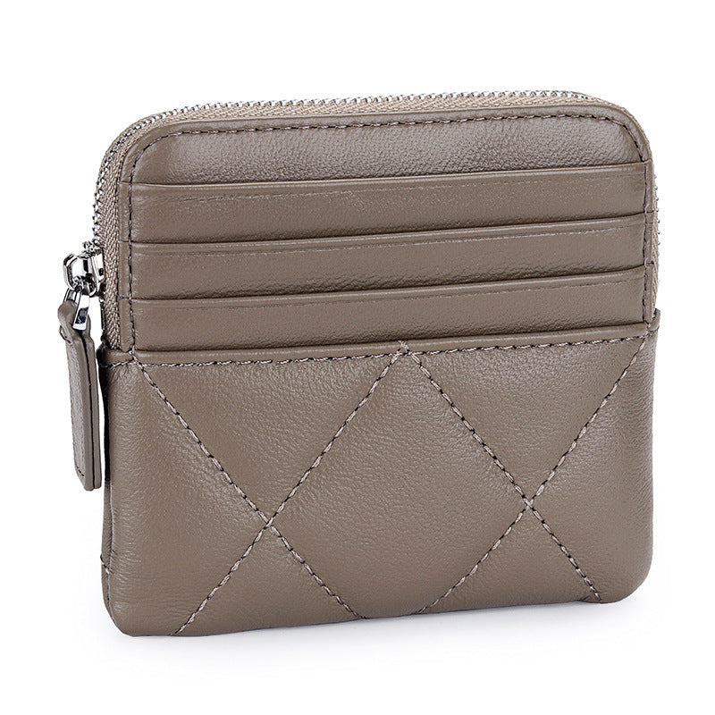 Women's Sheepskin Fashion Genuine Leather Embroidered Plaid Multiple Slots Coin Purses