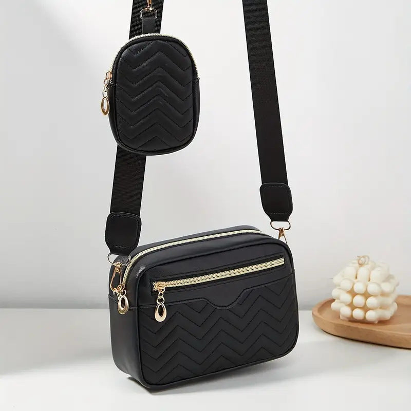 Women's Wave Embroidered Front Pull Cross Body Coin Purses