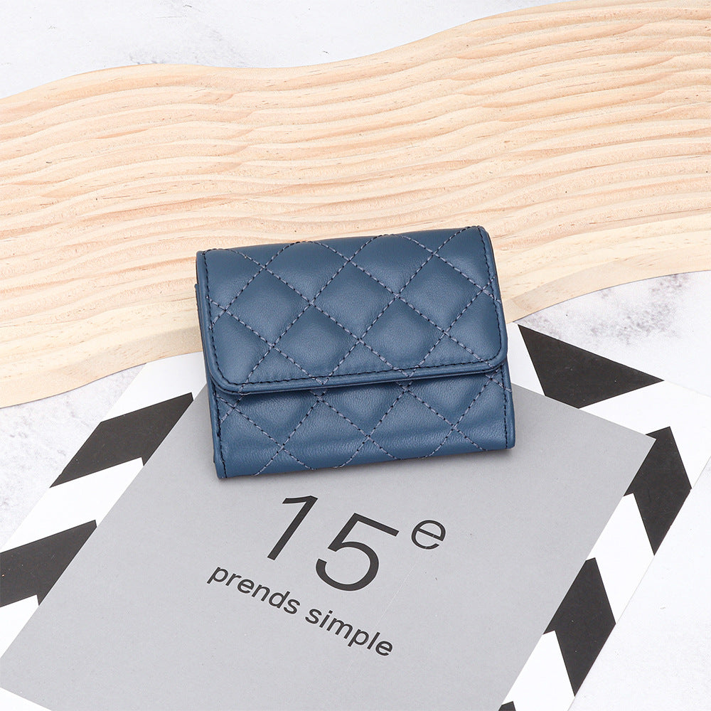 Women's Genuine Leather Short Fashion Rhombus Storage Ladies Wallet