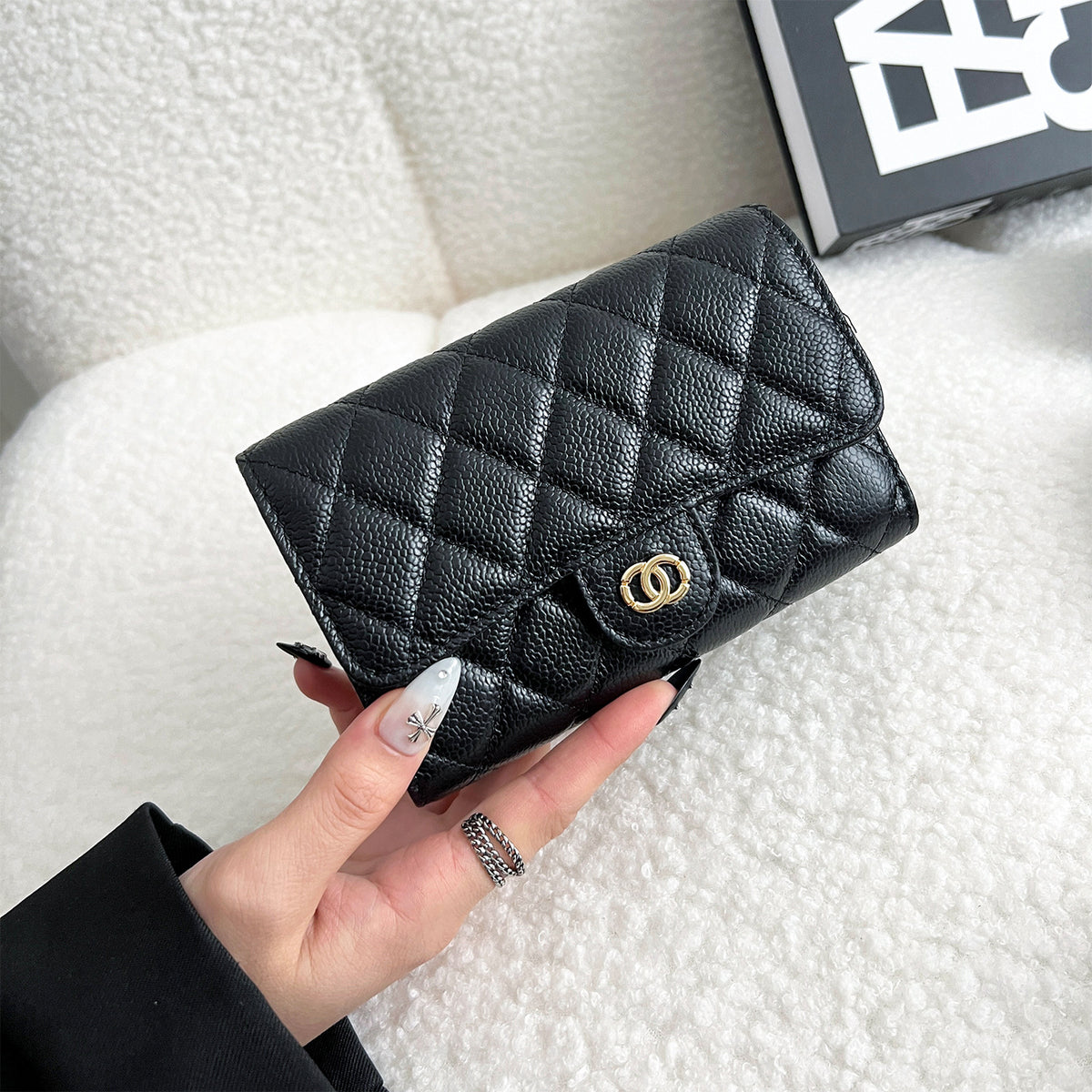 Women's Classic Style Caviar Mid-length Leather Rhombus Ladies Wallet