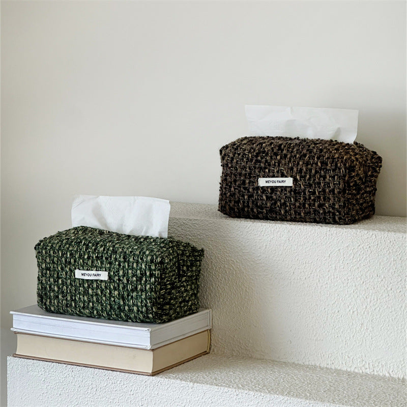 Style Pink Checked Cloth Knitted Tissue Box Home Bedroom Living Makeup Bag