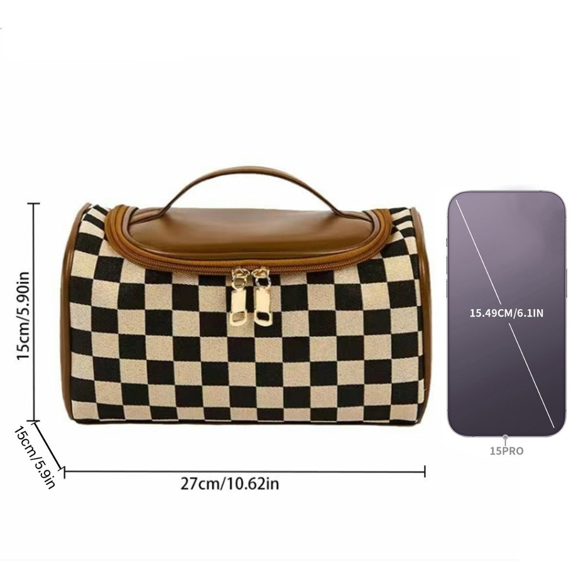 Portable Plaid Fashionable Capacity Stitching Wash Makeup Bag