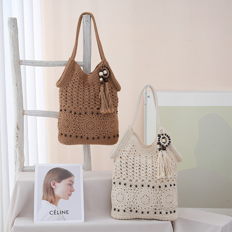 Niche Hit Large Capacity Chinese Knitted Seaside Vacation Style Women's Shoulder Bag