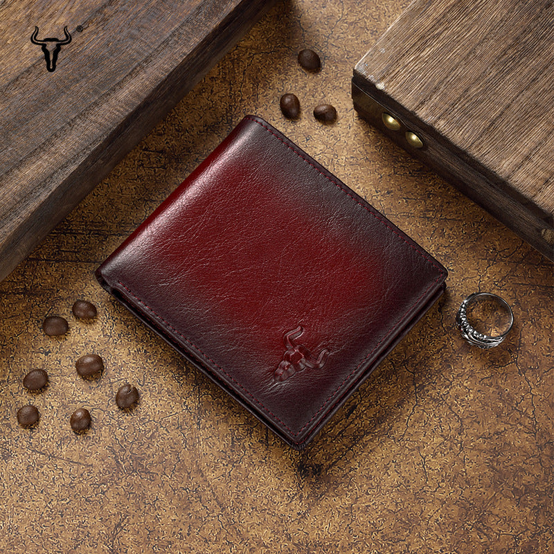 Men's Famous Master Leather Oil Wax Short Retro Multi Men's Wallet