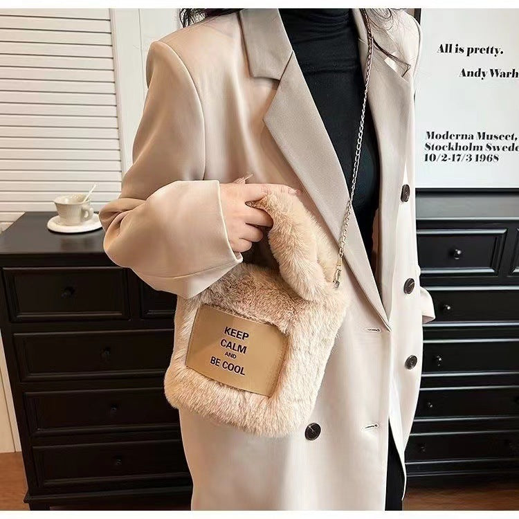 Welfare Furry Letter Cute Plush Hand Shoulder Bags
