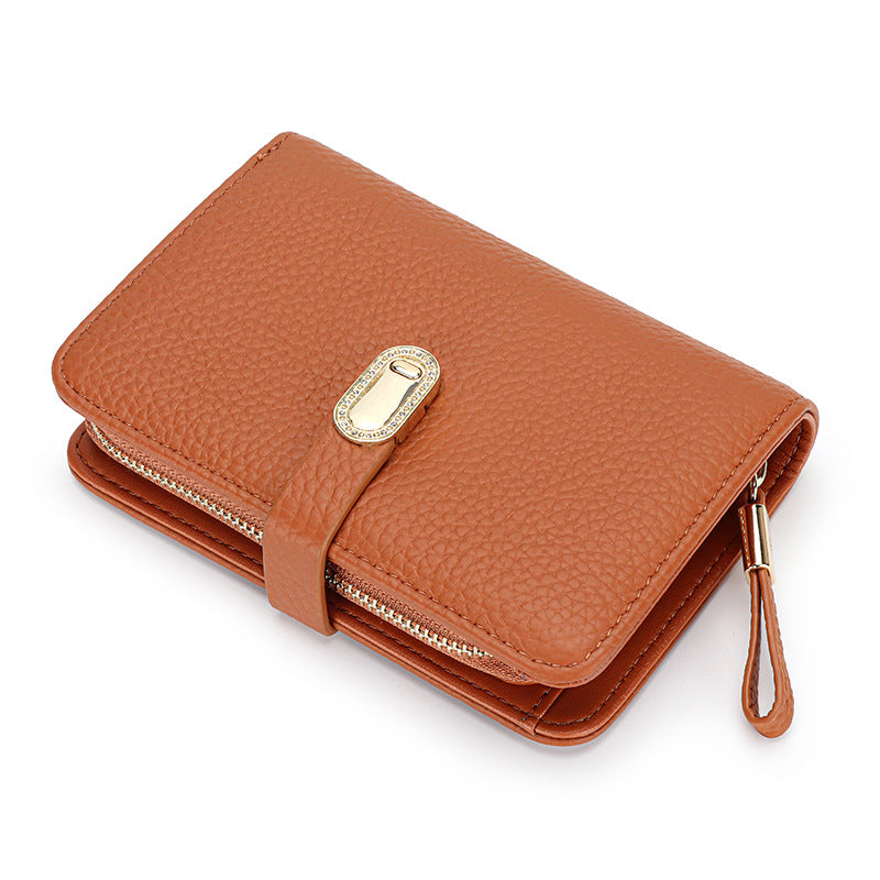 Women's Short Leather Zipper Multi Slots Large Capacity First Layer Ladies Wallet