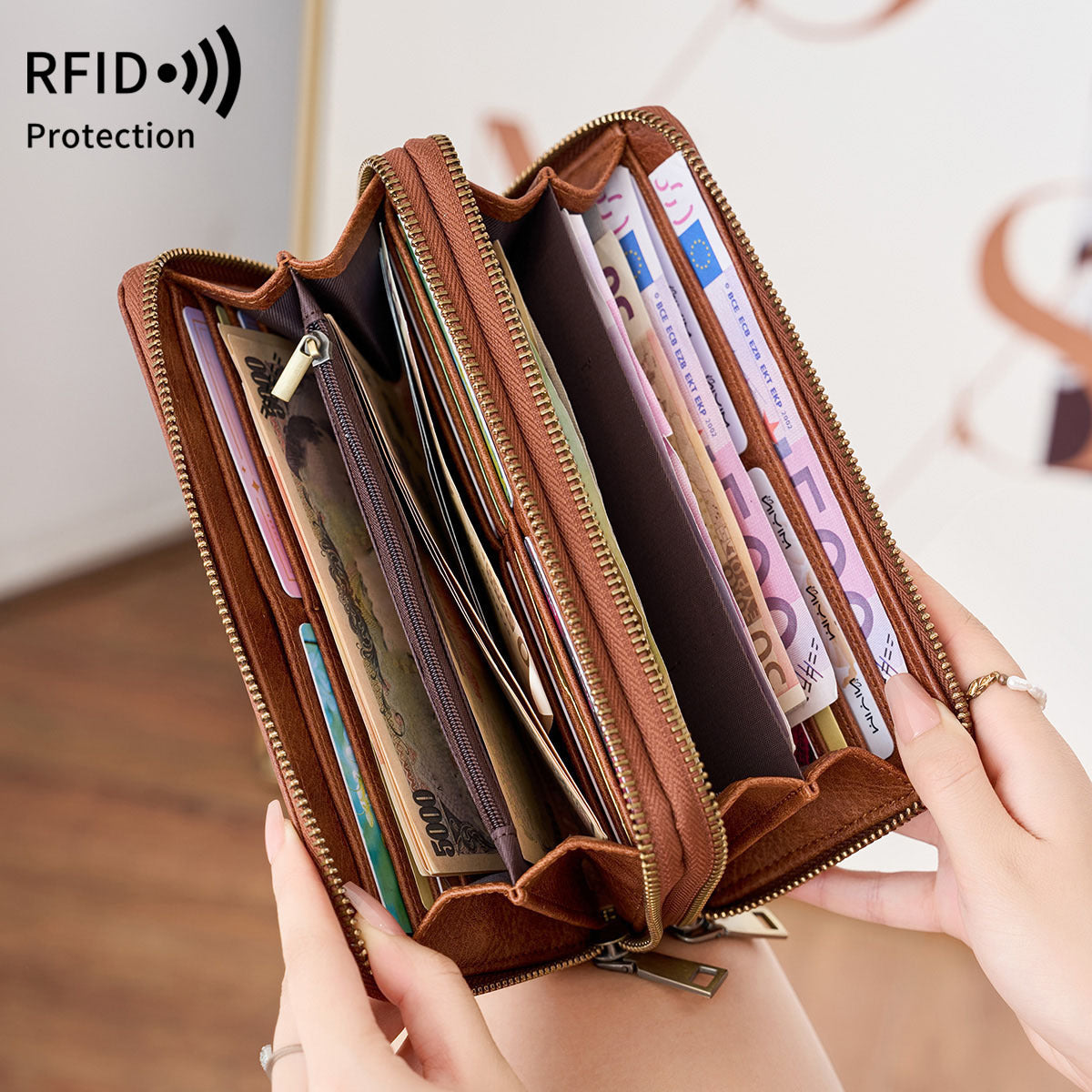 Women's & Men's Long Fashion Double Zipper Vintage Business Ladies Wallet