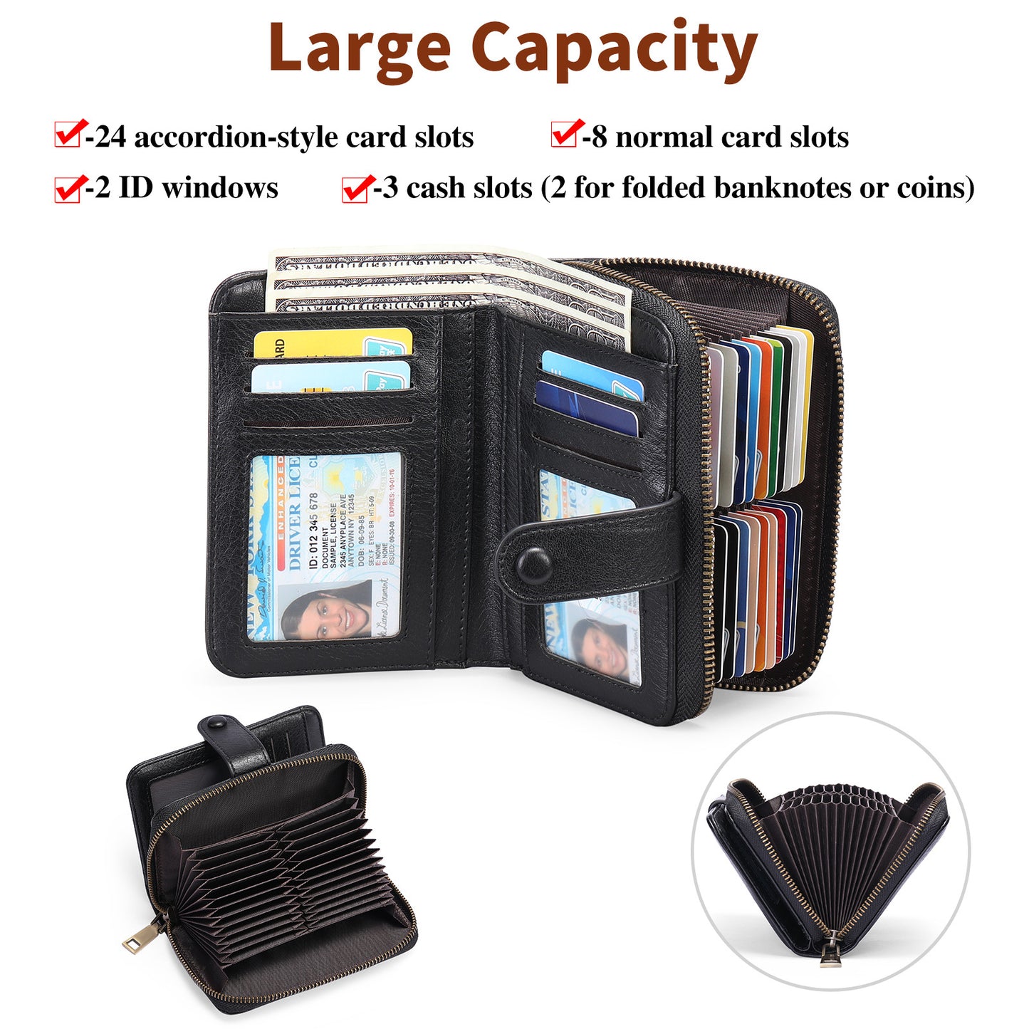 Women's Retro Oil Wax Skin Expanding Card Holder