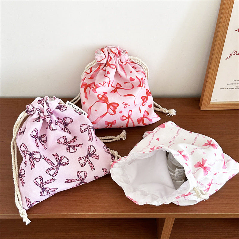 Girly Heart Bowknot Portable Storage Fabric Makeup Bag