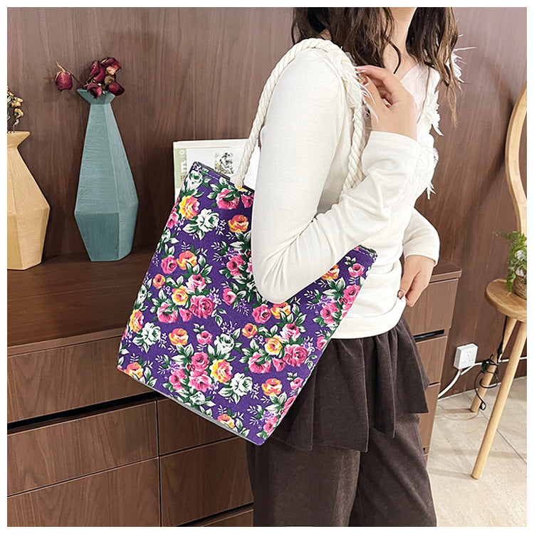 Women's Printed Canvas Floral Cloth Ethnic Style Women's Shoulder Bag