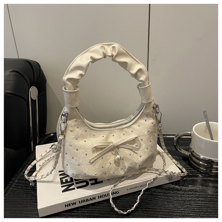 Women's Diamond Bow Western Style Chain Pleated Handbags